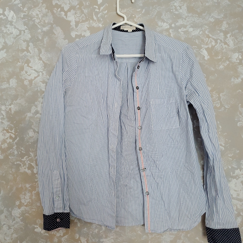 Edme & Esylte ANTHROPOLOGIE Blue White Striped Long Sleeve Blouse Size 6, Used